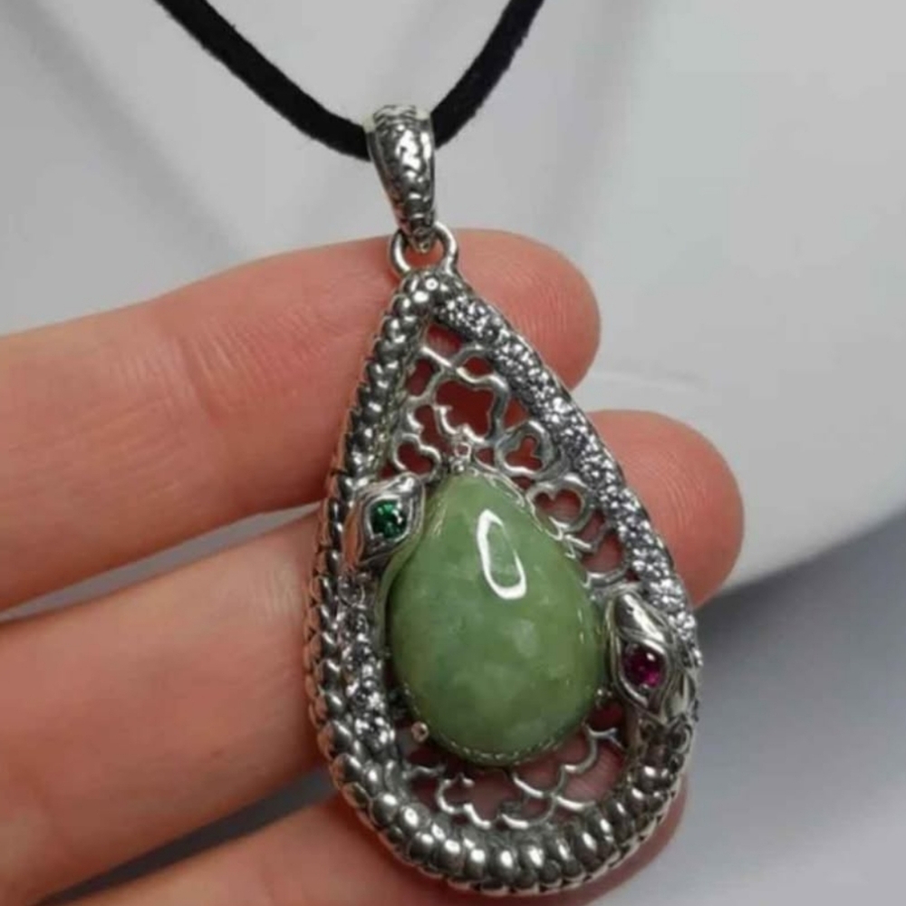 Sterling Silver and Jade Snake "Cosmic Egg" Necklace